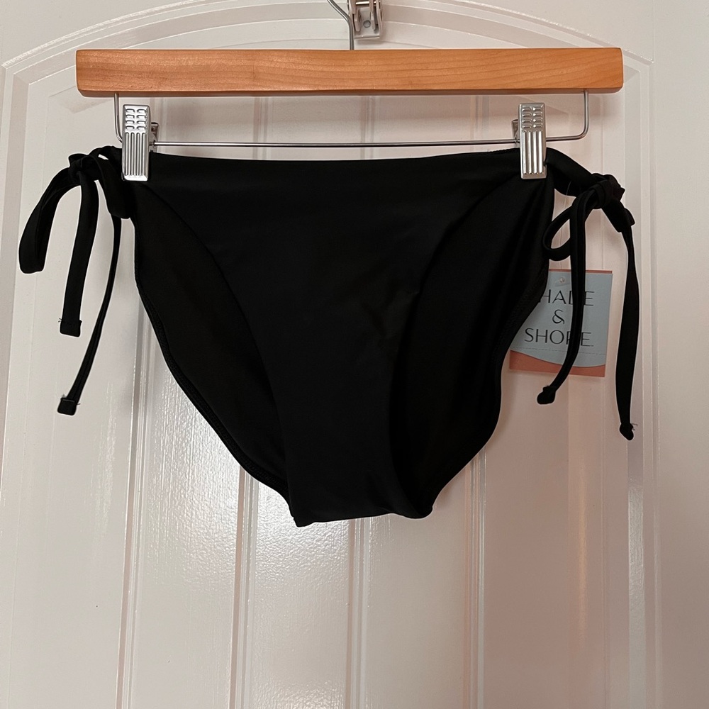 NWT Shade & Shore Women's Side-Tie High Leg Bikini Bottom Black Size Medium